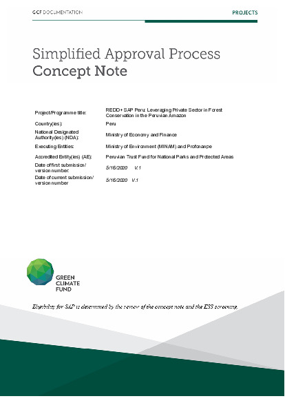 Document cover for REDD+ SAP Peru: Leveraging Private Sector in Forest Conservation in the Peruvian Amazon