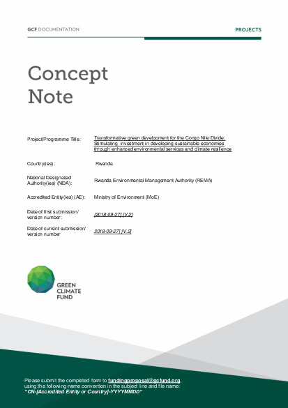 Document cover for Transformative green development for the Congo Nile Divide: Stimulating investment in developing sustainable economies through enhanced environmental services and climate resilience