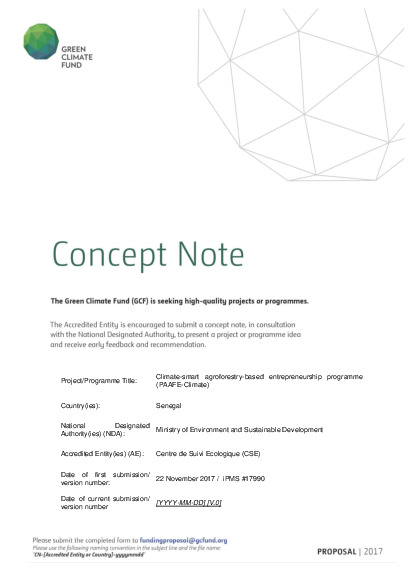 Document cover for Climate-Smart Agroforestry-based Entrepreneurship Programme (PAAFE-Climate) in Senegal