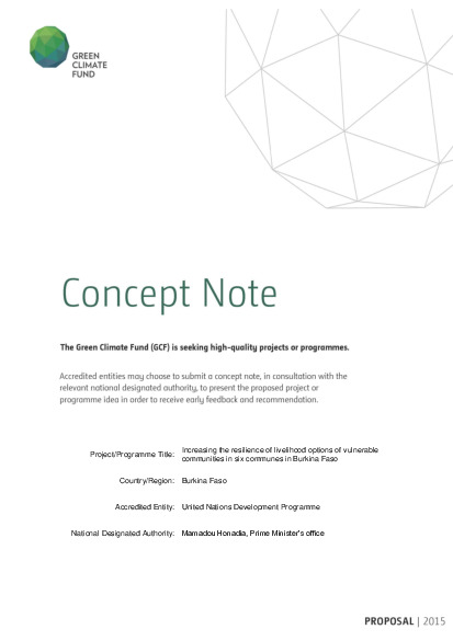 Document cover for Increasing the resilience of livelihood options of vulnerable communities in six communes in Burkina Faso