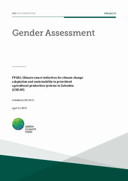 Document cover for Gender assessment for FP182: Climate-smart initiatives for climate change adaptation and sustainability in prioritized agricultural production systems in Colombia (CSICAP)