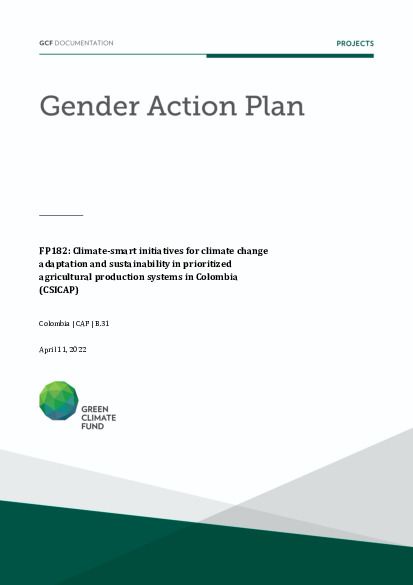 Document cover for Gender action plan for FP182: Climate-smart initiatives for climate change adaptation and sustainability in prioritized agricultural production systems in Colombia (CSICAP)