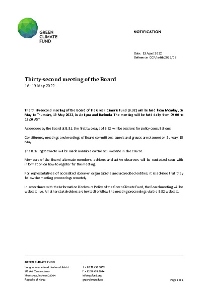 Document cover for Thirty-second meeting of the Board