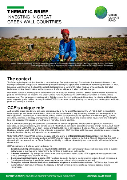 Document cover for Thematic brief: Investing in Great Green Wall countries