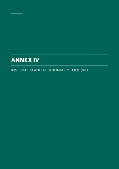 Document cover for Annex IV: Innovation and Additionality Tool