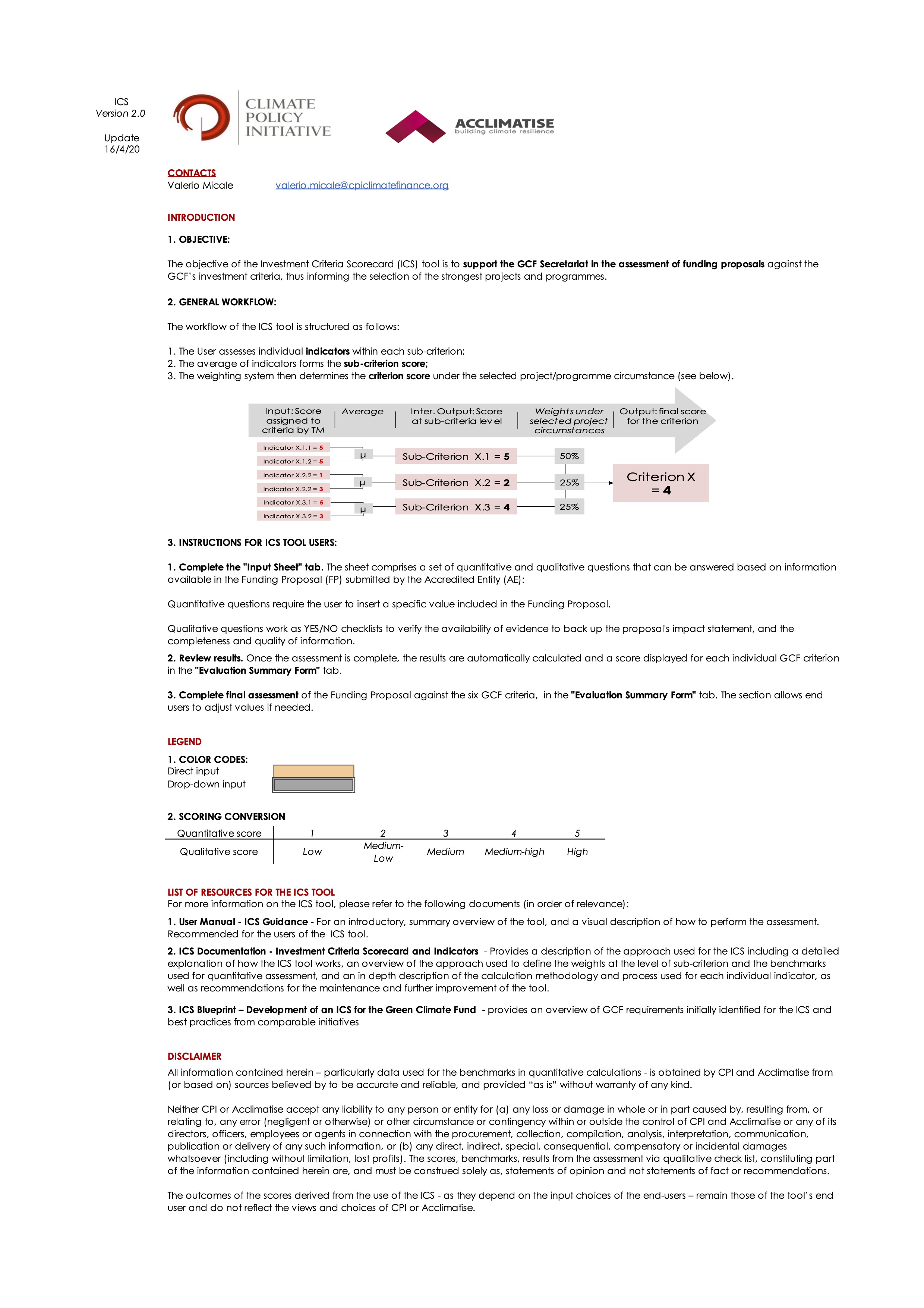 Document cover for  Investment Criteria Scorecard Tool
