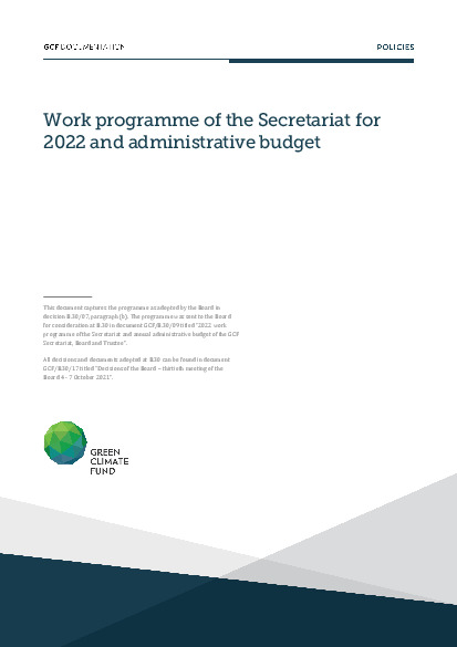 Document cover for Work programme of the Secretariat for 2022 and administrative budget