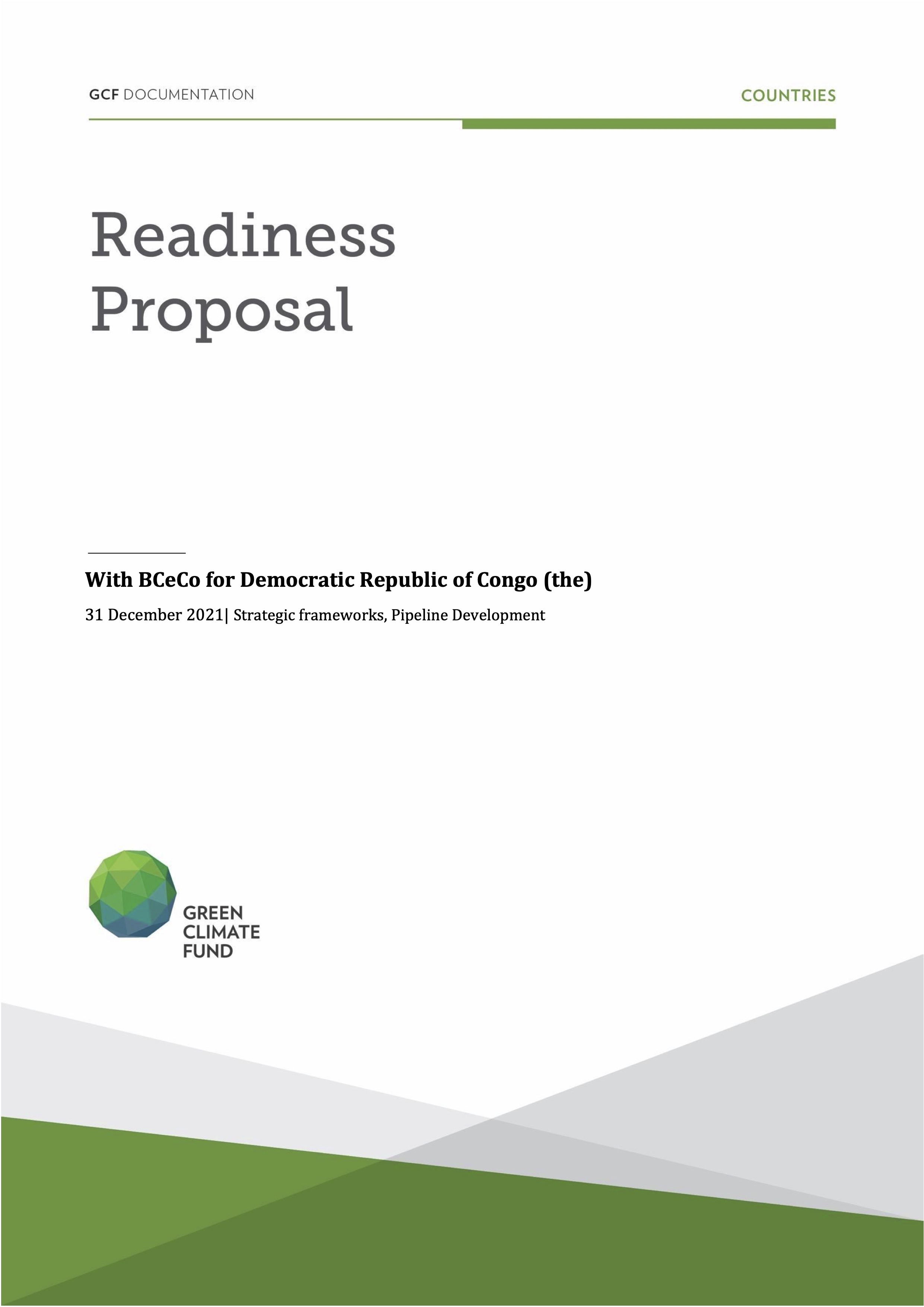 Document cover for Green, Resilient Recovery Rapid Readiness Support in Democratic Republic of Congo
