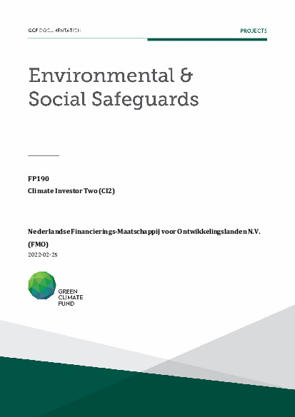 Document cover for Environmental and social safeguards (ESS) report for FP190: Climate Investor Two (CI2)