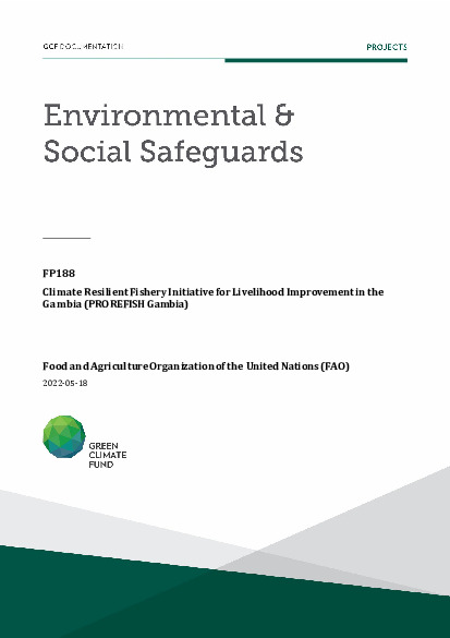 Document cover for Environmental and social safeguards (ESS) report for FP188: Climate Resilient Fishery Initiative for Livelihood Improvement in the Gambia (PROREFISH Gambia)