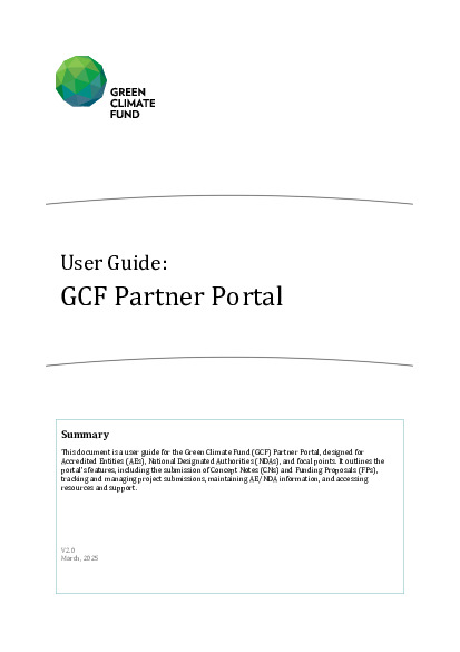 Document cover for GCF Partner Portal User Guide