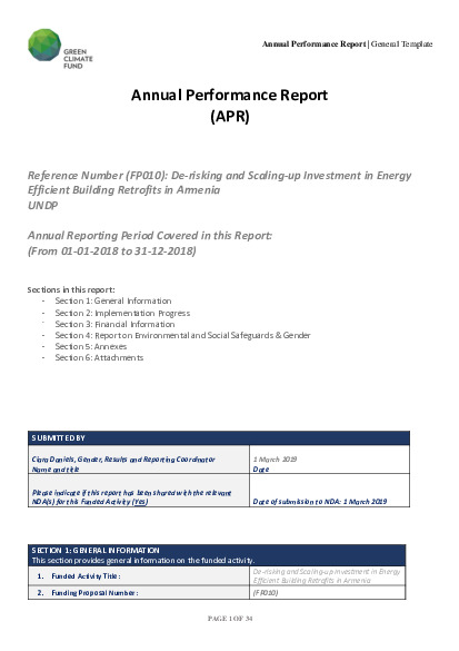 Document cover for 2018 Annual Performance Report for FP010: De-Risking and Scaling-up Investment in Energy Efficient Building Retrofits