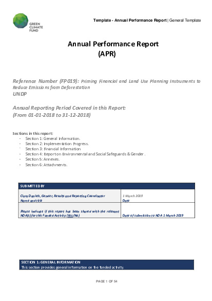 Download 2018 Annual Performance Report for FP019: Priming Financial and Land Use Planning Instruments to Reduce Emissions from Deforestations Document cover for 2018 Annual Performance Report for FP019: Priming Financial and Land Use Planning Instruments to Reduce Emissions from Deforestations