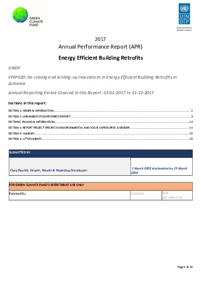 Document cover for 2017 Annual Performance Report for FP010: De-Risking and Scaling-up Investment in Energy Efficient Building Retrofits