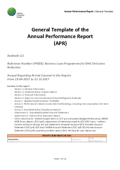 Document cover for 2017 Annual Performance Report for FP028: MSME Business Loan Program for GHG Emission Reduction