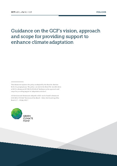 Document cover for Guidance on the GCF’s vision, approach and scope for providing support to enhance climate adaptation