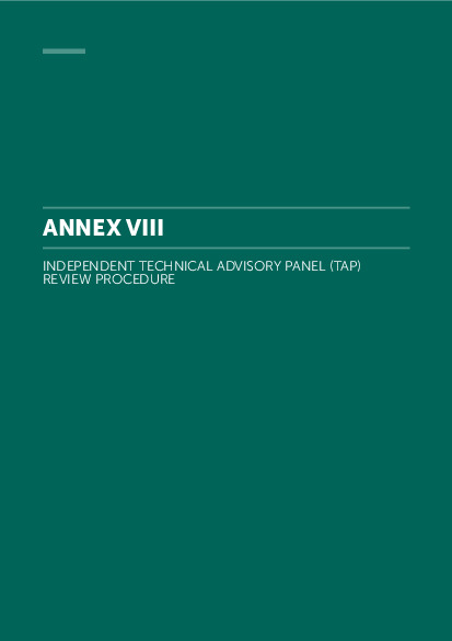 Document cover for Annex VIII: Independent Technical Advisory Panel (TAP) review procedure