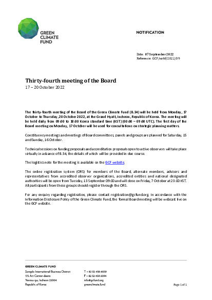 Document cover for Thirty-fourth meeting of the Board