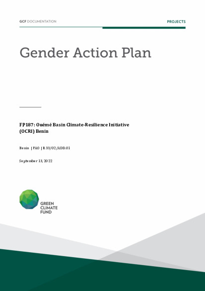 Document cover for Gender action plan for FP187: Ouémé Basin Climate-Resilience Initiative (OCRI) Benin