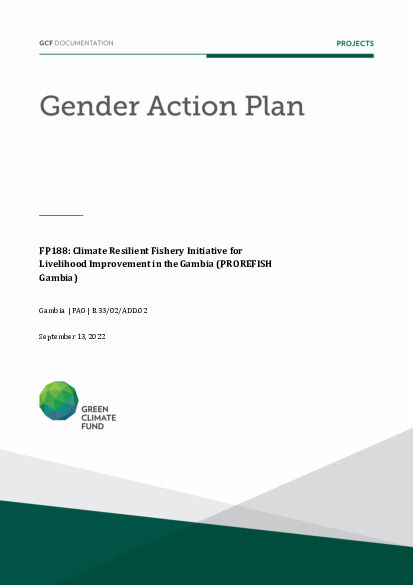Document cover for Gender action plan for FP188: Climate Resilient Fishery Initiative for Livelihood Improvement in the Gambia (PROREFISH Gambia)