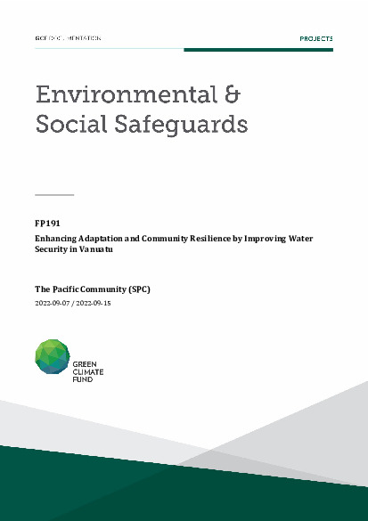 Document cover for Environmental and social safeguards (ESS) report for FP191: Enhancing Adaptation and Community Resilience by Improving Water Security in Vanuatu