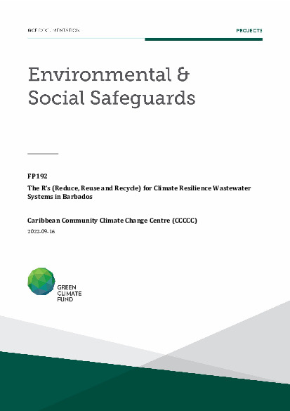 Document cover for Environmental and social safeguards (ESS) report for FP192: The R’s (Reduce, Reuse and Recycle) for Climate Resilience Wastewater Systems in Barbados