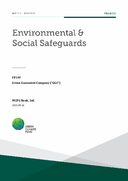 Document cover for Environmental and social safeguards (ESS) report for FP197: Green Guarantee Company (“GGC”)