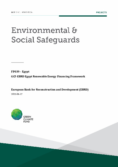 Document cover for Post-approval environmental and social safeguards (ESS) report for FP039: GCF-EBRD Egypt Renewable Energy Financing Framework