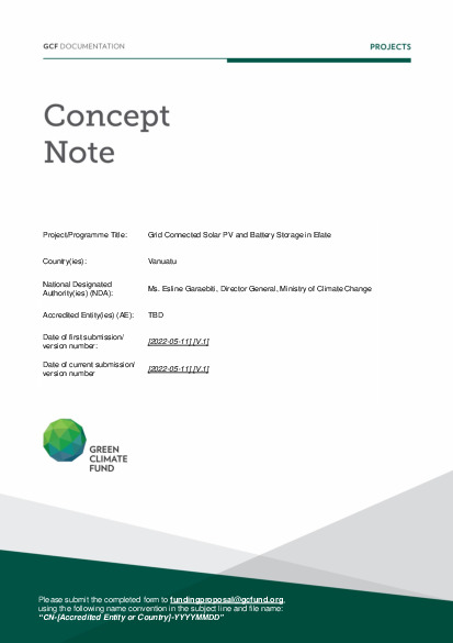 Document cover for Grid Connected Solar PV and Battery Storage in Efate