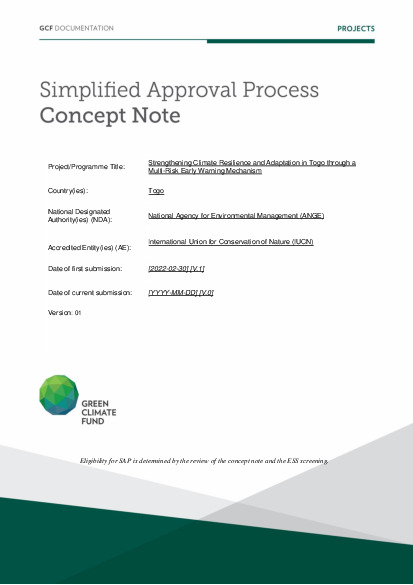 Document cover for Strengthening Climate Resilience and Adaptation in Togo through a Multi-Risk Early Warning Mechanism