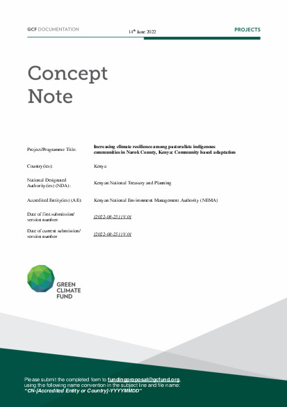 Document cover for Increasing climate resilience among pastoralists indigenous communities in Narok County, Kenya: Community based adaptation