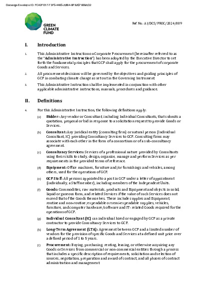 Document cover for Administrative Instruction on Corporate Procurement