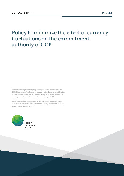 Document cover for Policy to minimize the effect of currency fluctuations on the commitment authority of GCF