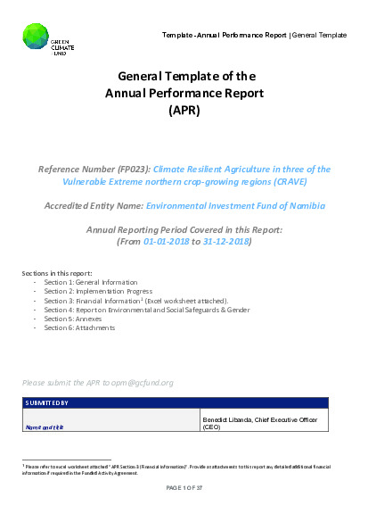 Download 2018 Annual Performance Report for FP023: Climate Resilient Agriculture in three of the Vulnerable Extreme northern crop growing regions (CRAVE) Document cover for 2018 Annual Performance Report for FP023: Climate Resilient Agriculture in three of the Vulnerable Extreme northern crop growing regions (CRAVE)