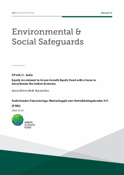 Document cover for Environmental and social safeguards (ESS) report for FP164: Green Growth Equity Fund - Ayana Brownfield Acquisition