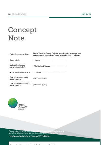 Document cover for Kenya Waste to Biogas Project – reduction of greenhouse gas emissions and production of clean energy for Kisumu’s homes