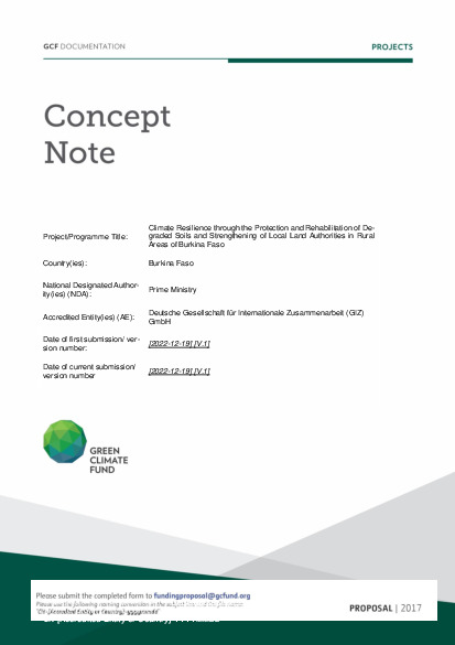 Document cover for Climate Resilience through the Protection and Rehabilitation of De- graded Soils and Strengthening of Local Land Authorities in Rural Areas of Burkina Faso