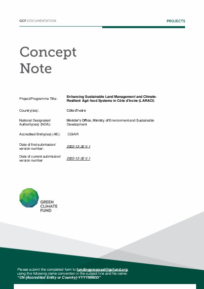 Document cover for Enhancing Sustainable Land Management and Climate- Resilient Agri-food Systems in Côte d'Ivoire (LARACI)