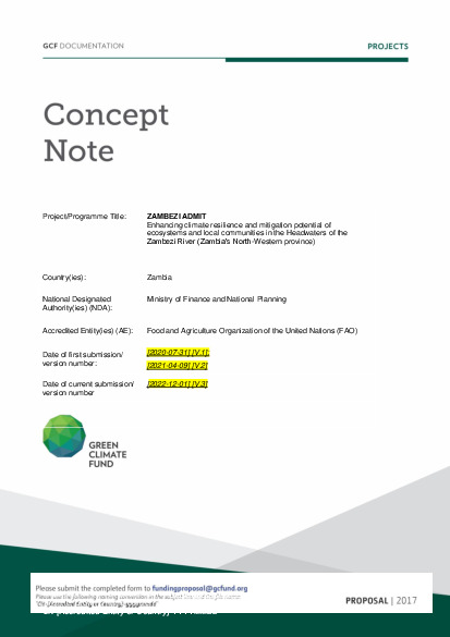 Document cover for Enhancing climate resilience and mitigation potential of ecosystems and local communities in the Headwaters of the Zambezi River (Zambia’s North-Western province)