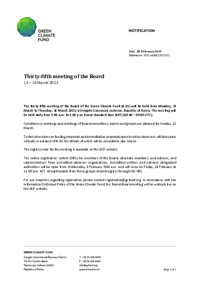 Document cover for Thirty-fifth meeting of the Board