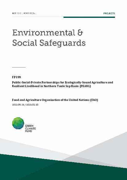 Document cover for Environmental and social safeguards (ESS) report for FP199: Public-Social-Private Partnerships for Ecologically-Sound Agriculture and Resilient Livelihood in Northern Tonle Sap Basin (PEARL)