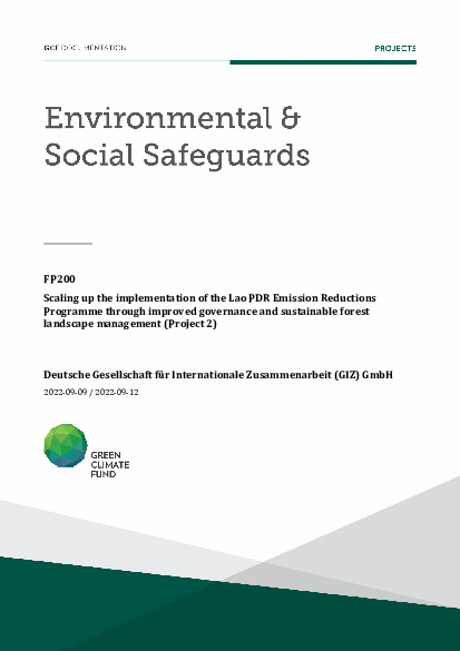Document cover for Environmental and social safeguards (ESS) report for FP200: Scaling up the implementation of the Lao PDR Emission Reductions Programme through improved governance and sustainable forest landscape management (Project 2)