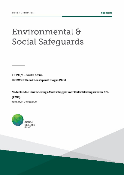 Document cover for Environmental and social safeguards (ESS) report for FP190: Climate Investor Two - Bio2Watt Bronkhorstspruit Biogas Plant