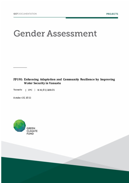 Document cover for Gender assessment for FP191: Enhancing Adaptation and Community Resilience by Improving Water Security in Vanuatu