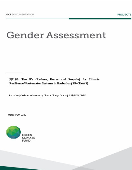 Document cover for Gender assessment for FP192: The R's (Reduce, Reuse and Recycle) for Climate Resilience Wastewater Systems in Barbados (3R-CReWS)