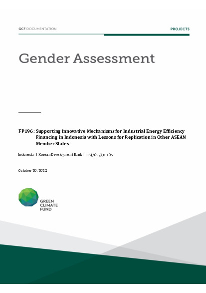 Document cover for Gender assessment for FP196: Supporting Innovative Mechanisms for Industrial Energy Efficiency Financing in Indonesia with Lessons for Replication in other ASEAN Member States