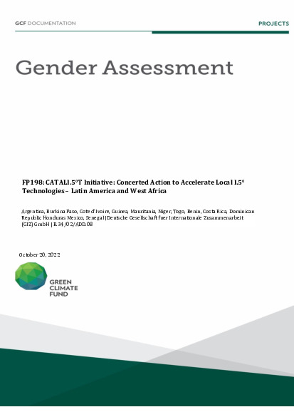 Document cover for Gender assessment for FP198: CATALI.5°T Initiative: Concerted Action To Accelerate Local I.5° Technologies – Latin America and West Africa
