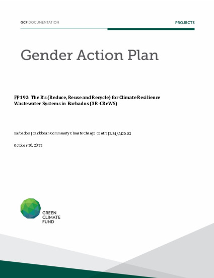 Document cover for Gender action plan for FP192: The R's (Reduce, Reuse and Recycle) for Climate Resilience Wastewater Systems in Barbados (3R-CReWS)