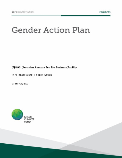 Document cover for Gender action plan for FP193: Peruvian Amazon Eco Bio Business Facility (Amazon EBBF)
