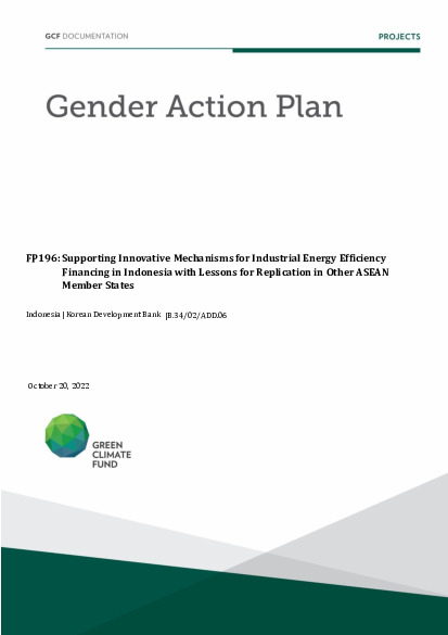 Document cover for Gender action plan for FP196: Supporting Innovative Mechanisms for Industrial Energy Efficiency Financing in Indonesia with Lessons for Replication in other ASEAN Member States